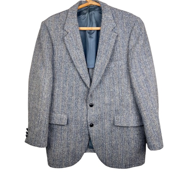 Vtg Harris Tweed Blazer 46R Handwoven Herringbone Wool Scotland Distinguished